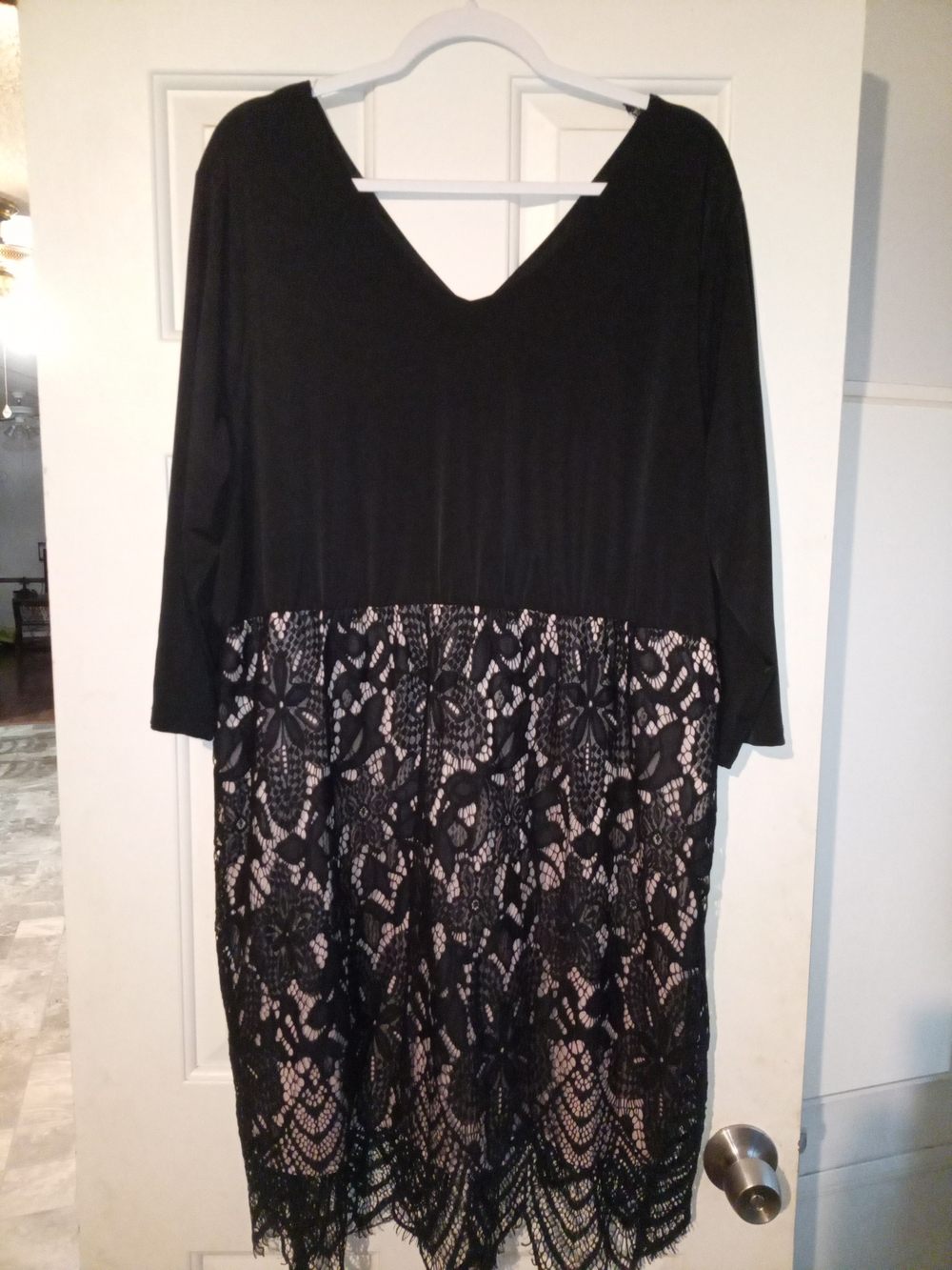 Maurices Black Plus Size Long Sleeve V-Neck Lace Hem Dress